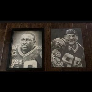 Autographed Hand Drawn Charcoal Pencil Portraits.